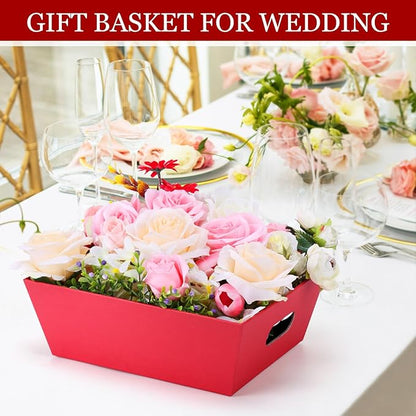 AFOROEOA 10PACK Red Baskets For Gifts Empty, 10x12”Thick Kraft Gift Basket with 10 Bows 10 Bags Empty Gift Baskets for Christmas, Easter, Birthdays, Snacks, Farmers Market