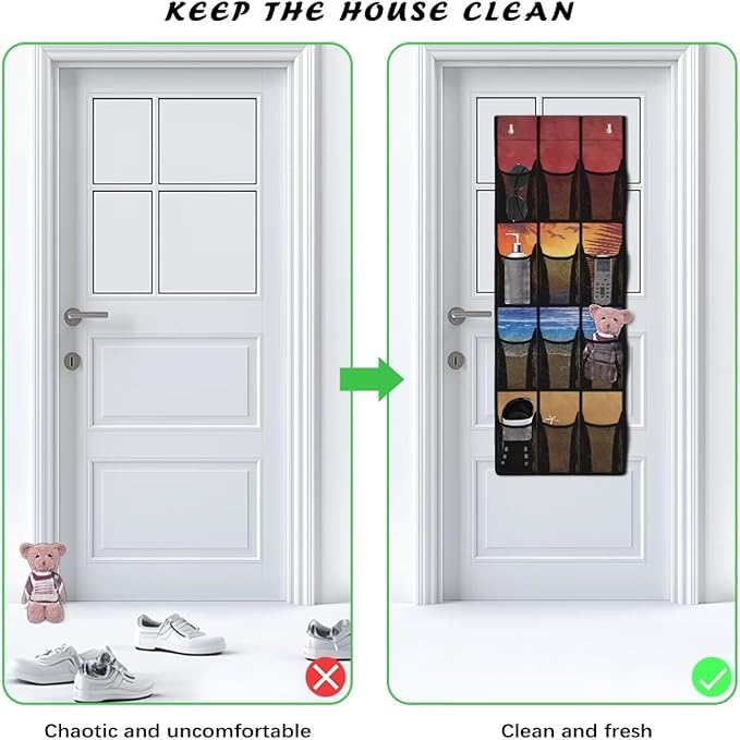 Generic Sunset Beach Over The Door Shoe Organizer Large Pockets Storage Door Organizer Multi-Layer Pocket Structure to Meet The Storage Needs of Different Items for Mom Dad Housewives