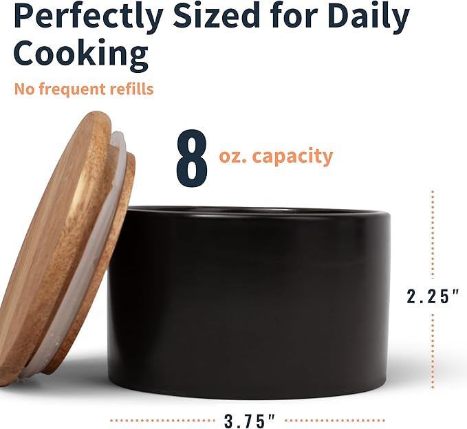 Set of 2 Salt and Pepper Bowls for Countertop - Modern Ceramic Salt Cellar with Lid Set - Minimalist Salt Containers for Fresh Spices - Stylish and Functional Salt Storage for Any Kitchen