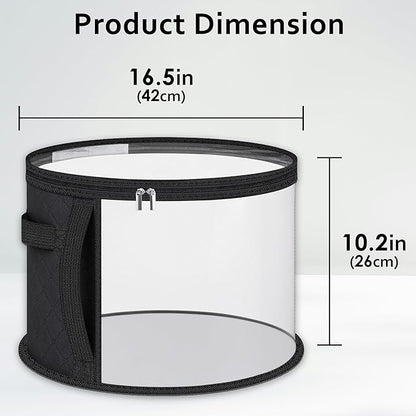 Adorila Clear Hat Storage Bag with Carrying Handles - 16.5" Large Closet Organizer for Baseball Caps, Cowboy Fedoras or Sun Hats (Black)