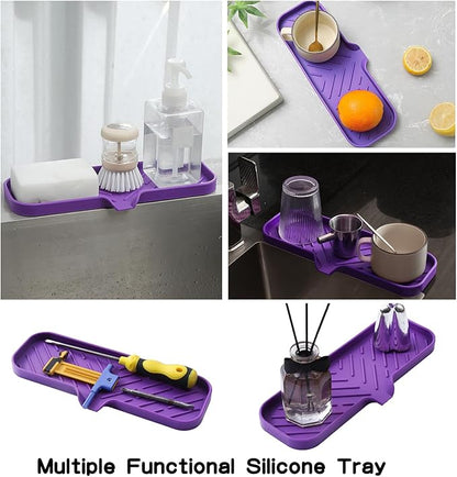 MicoYang Silicone Bathroom Soap Dishes with Drain Spout-Bathroom and Kitchen Sink Organizer,Sponge Holder,Dish Soap Tray,Perfect for Dispenser,Scrubber,Bottle,Cup on Sink or Counter-Purple 12"×4"