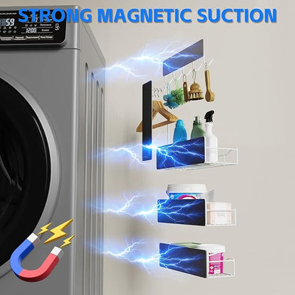 Magnetic Spice Rack for Refrigerator, 5 Pack Magnetic Fridge Organizer Shelves, Strong Magnetic Hold, No Drilling, Space Saving Storage Rack for Kitchen & Washing Machine Organizer (White)