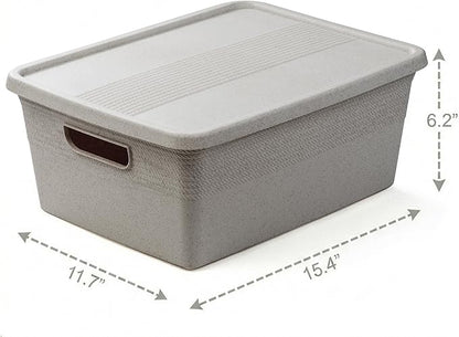BINO | Plastic Storage Bins with Lids, 13 Liter - 3 Pack, Natural Grey | THE BRAIDED COLLECTION | Plastic Bins for Organization Woven Storage Baskets for Organizing Pantry Shelf Organizer Basket Bin