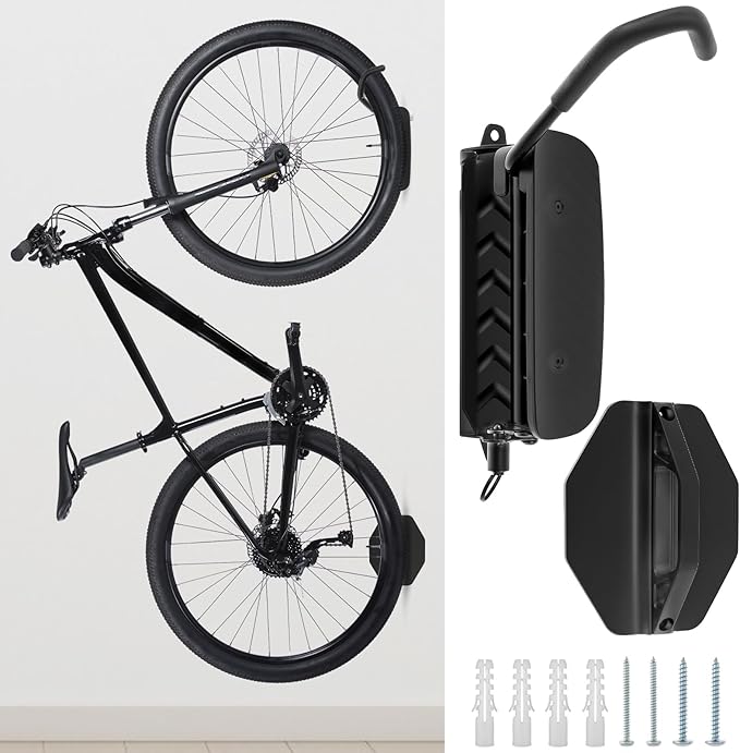 Bicycle Wall Mount, Bike Rack Garage 30 kg Load Capacity Swivel Bike Stand Anti Rust Coating for Garage Basement Balcony Corridor