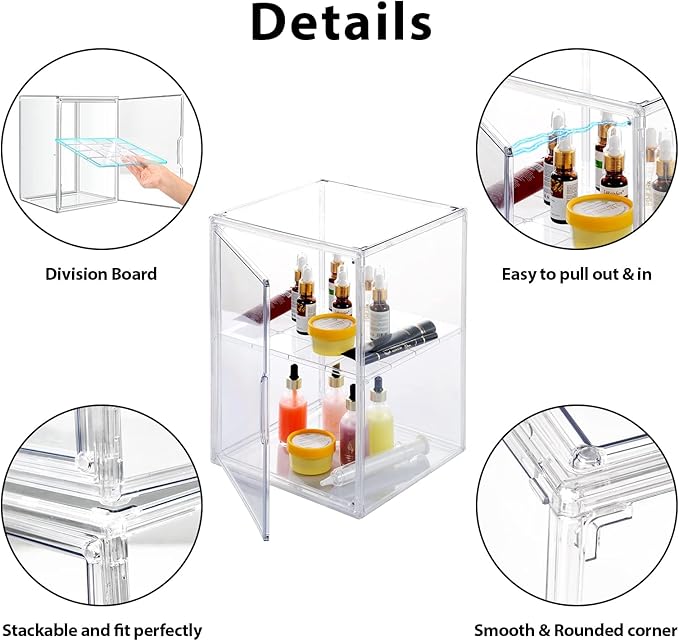 starogegc 2Pack Makeup Organizer Storage, Large Capactiy Acrylic Bathroom Organizer, Clear Cosmetics Organizer Bins with Division Board for Vanity, Skincare, Countertop Storage and Display Case