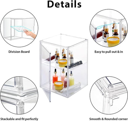 starogegc 2Pack Makeup Organizer Storage, Large Capactiy Acrylic Bathroom Organizer, Clear Cosmetics Organizer Bins with Division Board for Vanity, Skincare, Countertop Storage and Display Case