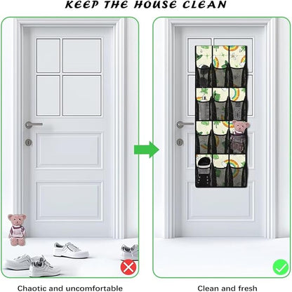 Over the Door Shoe Organizer 12 Large Pockets Hanging Shoe Rack for Closet Organizers and Storage Sturdy Oxford Fabric Shoe Hanger Rainbow Green Hat