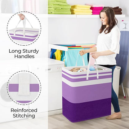 StorageRight Large Collapsible Laundry Basket Hamper with Easy Carry Handles，Freestanding Clothes Hampers for Laundry, Bedroom, Dorm, Towels, Toys, 125L, Purple