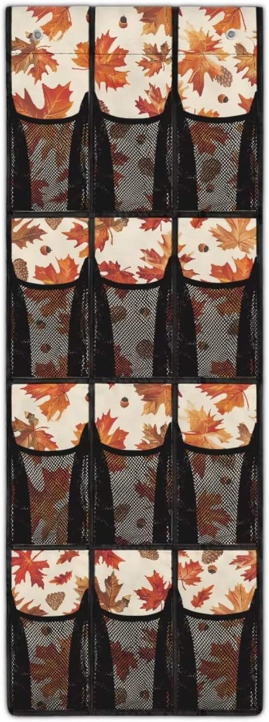 The Red Maple Leaf Door Hanging Shoe Organizer for Thanksgiving Present,Easy to Install Over The Door Organizer for School,Space Saving with 12 Pockets Wall Hanging Storage