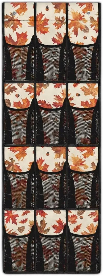 The Red Maple Leaf Door Hanging Shoe Organizer for Thanksgiving Present,Easy to Install Over The Door Organizer for School,Space Saving with 12 Pockets Wall Hanging Storage