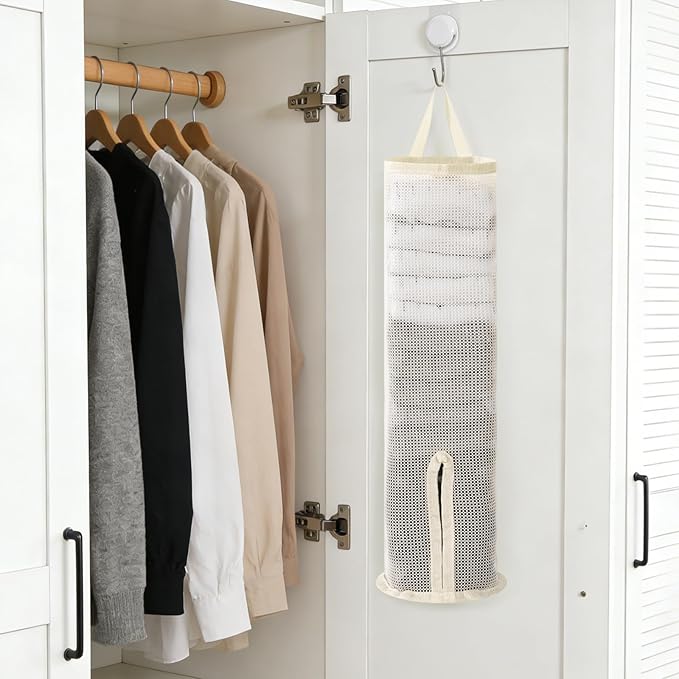 Hanging Sock Storage Bag,Wall Mount Multifunctional Bag,Sock Underwear Organizer,Hanging Closet Organizer,Saver Kitchen Storage Holder for Storing Socks Ties Plastic Bag 3PCS (Beige)