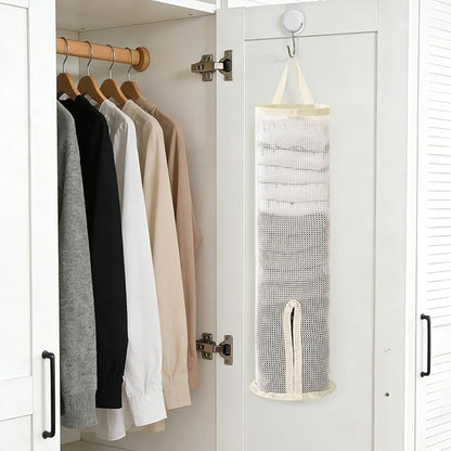 Hanging Sock Storage Bag,Wall Mount Multifunctional Bag,Sock Underwear Organizer,Hanging Closet Organizer,Saver Kitchen Storage Holder for Storing Socks Ties Plastic Bag 3PCS (Beige)
