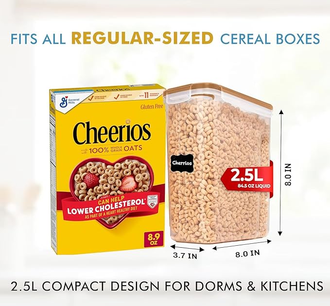 Shazo 2 Pack (15.4 Oz Cereal Capacity) Small Airtight Cereal Containers Storage with Lids, Perfect Space Saving BPA-Free Plastic Container, Pantry Organization and Canister for Rice, Sugar & Flour