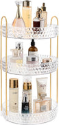 Rotating Makeup Organizer for Vanity, 3 Tier Perfume Skincare Storage for Women, Bathroom Counter Organizer, 360° Spinning Cosmetic Holder for Dresser Countertop, Clear