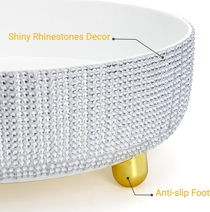 Makeup Perfume Organizer, 360 Degree Rotating Lazy Susan Cosmetic Tray, Large Capacity Rhinestone Bling Bathroom Skincare Lotion Holder Case for Vanity, Dresser, Desktop