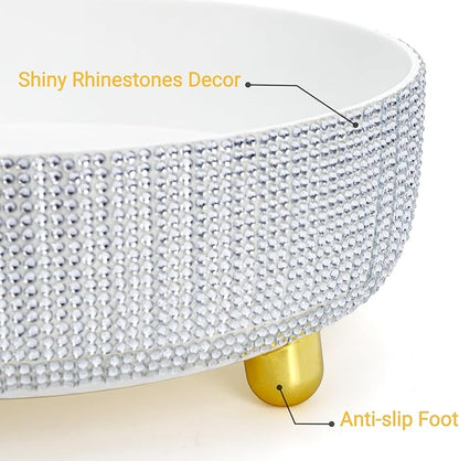 Makeup Perfume Organizer, 360 Degree Rotating Lazy Susan Cosmetic Tray, Large Capacity Rhinestone Bling Bathroom Skincare Lotion Holder Case for Vanity, Dresser, Desktop
