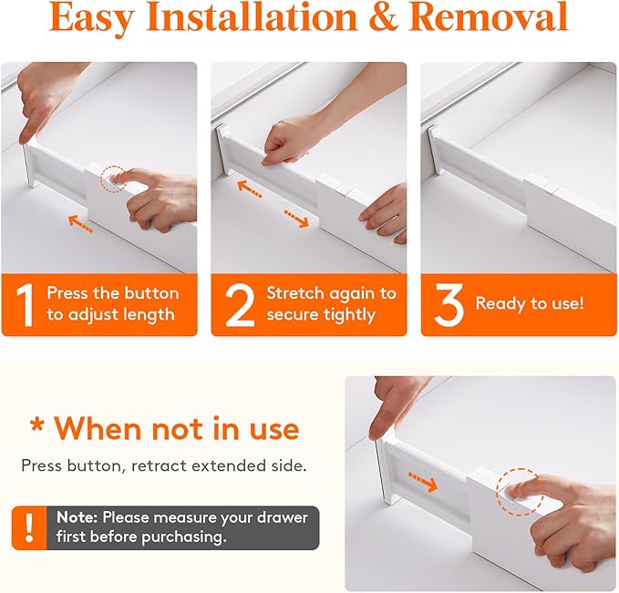 Lifewit 4 Pack 4" High Drawer Dividers 28 -43.5cm/11-17" Adjustable Kitchen Drawer Organiser, Expandable Drawer Dividers Separator for Clothes in Bedroom/Bathroom/Office Organisation & Storage White