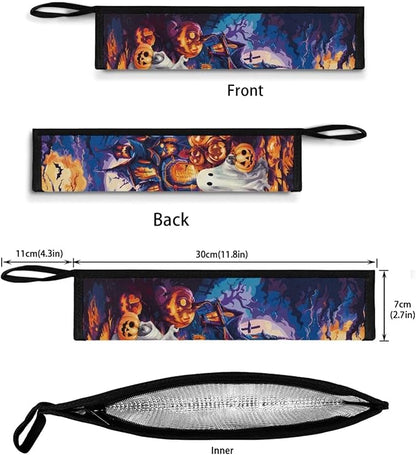 COEQINE Halloween Ghost Themes Portable Utensil Caddy Case with Keychain Small Foldable Pouch Knife Fork Spoon Organizer Holder for Picnic Outdoor
