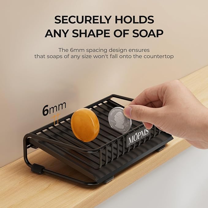 Self Draining Soap Dish, Carbon Steel Bar Soap Holder for Shower, Waterfall Design Soap Saver for Bathroom, Kicthen Sink and Countertop