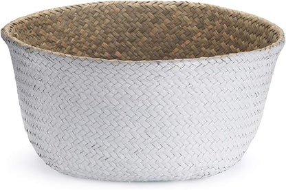 Seagrass Plant Basket with Handles Natural Woven Storage Baskets (White L(9.5" D x 11" H))