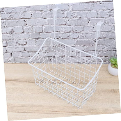 INOOMP White Hanging Storage Rack Over Door Basket Organizer for Kitchen Bathroom Office Cabinet Rust Coated Hanging Basket Shelf Easy Install Needed