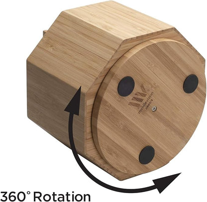 Bamboo Rotating Utensil Holder & Kitchen Organizer, Multiple Compartments, 8 Sections, store Forks, Serving Spoons, Knives, and other cooking tools with Removable Divider for Customized Storage