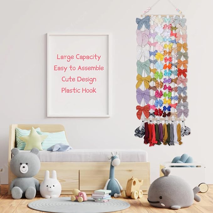 OAOLEER Hair Bow Holder Organizer for Girls，Hair Clips Headband Organizer Storage Wall Hanging Home Decor for Girls Room (1Pcs White 35Inch)