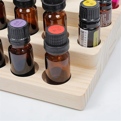 VolksRose 4-Tier Essential Oils Storage Rack, Wooden Essential Oils Nail Polish Display Holder Shelf, Cosmetic Perfume Essential Oil Organizer Stand - 30 Slots for (5ml 10ml 15ml 20ml) Bottles