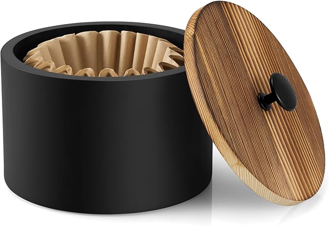 Coffee Filter Holder, Wood Filter Storage Container for Counter, Coffee Bar Accessories for Home Decor, Black