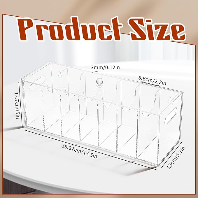 1 PCS Acrylic Belt Organizer, 7 Grids Belt Storage Organizer for Drawer with Lid and Handle Tie Holder Tabletop and Wall Mounted Tie Storage for Bedrooms and Dressing Rooms