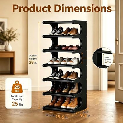 39" Bamboo Shoe Rack - Vertical Shoe Organizer Rack for Small Space, Narrow Shoe Tower for Closet, Entryway, Corner, Tall Shoe Shelf with Removable Shelves, Flexible Storage Shelf for Saving Space