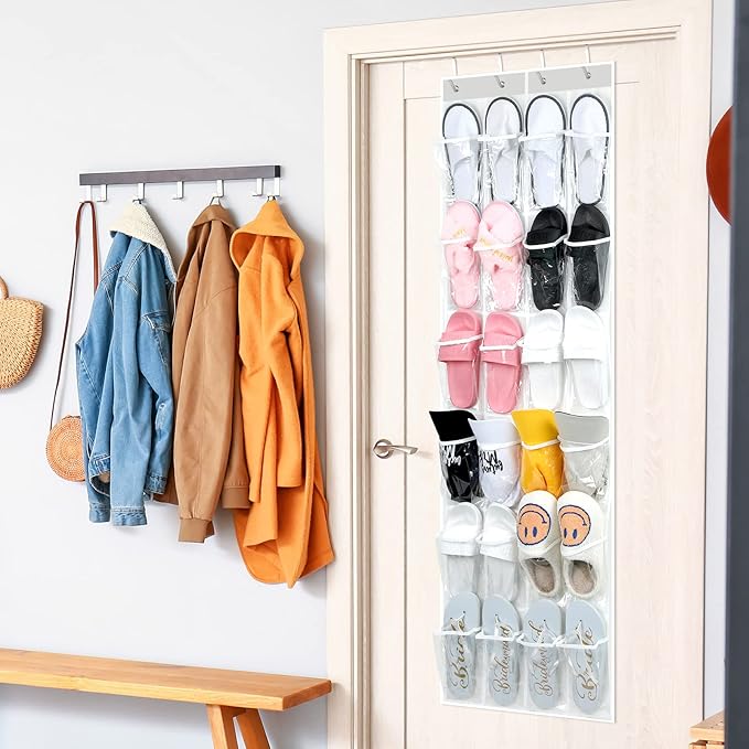 Windyun 24 Pockets Over the Door Hanging Organizer Large Clear Hanging Shoe Rack Holder for Closet Back of Door Bathroom Waterproof Hanger Nonslip
