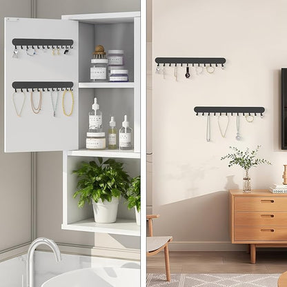 Necklace Holder - Hanging Jewelry Organizer, Self-Adhesive Wall Mounted for Necklaces, Bracelets, 2 Pack, Black