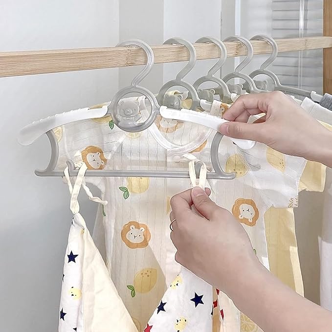 HGYZE Kid Hangers for Closet 50pcs, Grey Infant Clothes Hanger 11-14" Adjustable Plastic Baby Coat Perchas with Bear Hook, Non-Slip Children Outfit Hangars for Girl Boy Toddler Newborn Teen Clothing
