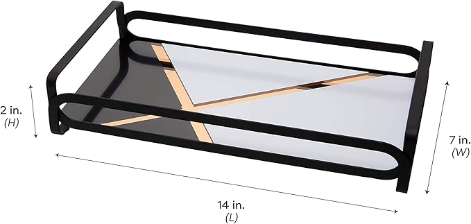 Home Details Matte Black, Good for Perfume, Make Up, Toiletries & Jewelry Color Block Vanity Tray (27178-MATTEBLK)