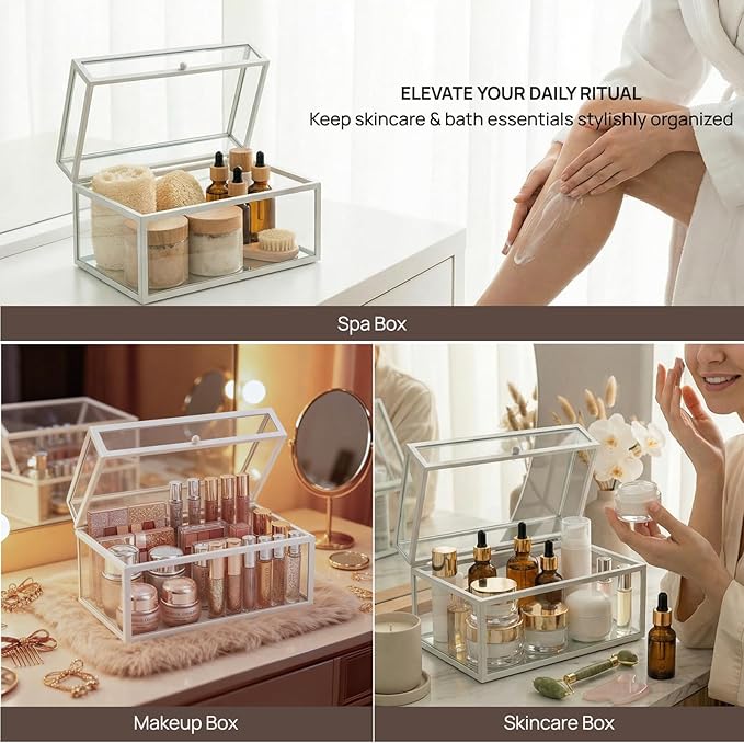 40 Lipsticks Organizer with Lid, Glass Display Box Fits Large Perfume & Skincare, Easy-Access Organiser for Vanity Countertop, Multifunctional Display Box in Any Rooms