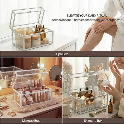 40 Lipsticks Organizer with Lid, Glass Display Box Fits Large Perfume & Skincare, Easy-Access Organiser for Vanity Countertop, Multifunctional Display Box in Any Rooms