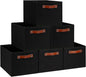 Fabric Storage Bins (15x11x9.5”) – Reinforced 2.5mm Cardboard Shelf Bins with PU Leather Handles – [6-Pack] Durable Storage Baskets for Closet Organization, Toy Organizer, & Home Office – Black