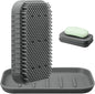 2-in-1 Silicone Soap Holder & Brush Set with Built-in Soap Saver Compartment, Includes a Leak-Proof soap Tray+Brush, Unbreakable&Noise-Free, Soap Dish with Soft Brush, Brush with Soap Dish(Dark Grey)