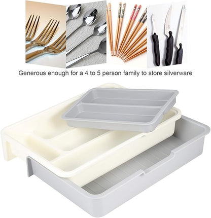 Yosoo Expandable Silverware Drawer Organizer – BPA-Free Plastic Cutlery Tray with 7 Compartments, Adjustable Utensil Holder for Kitchen Drawers, Flatware Storage for Spoons, Forks, Knives