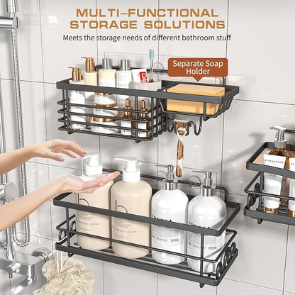 Youvip Shower Caddy, 3 Pack Large Capacity Bathroom Organizers and Storage, No Drilling Adhesive Rustproof Shelves with Soap Holder, Home Decor, Black