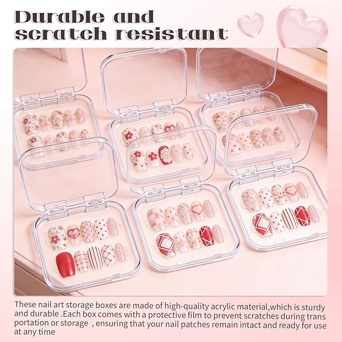 30pcs Press On Nail Packaging Box，Press On Nail Storage Box Set With 60pcs Of Double-Sided Adhesive Tape，Suitable For Nail Storage And Nail Art Display (Clear)