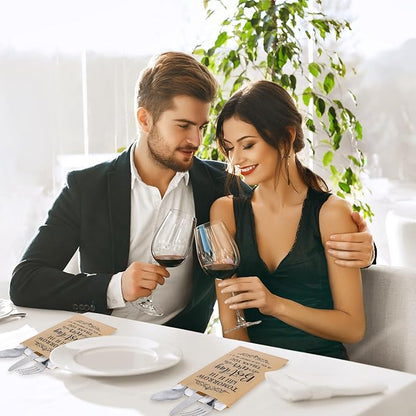 Whaline 100 Pcs Wedding Silverware Bags 5 x 7 Inch Rustic Wedding The Best Day Ever Kraft Wax Cutlery Bags Utensil Holders Reusable for Engagement Rehearsal Dinner Barbeque Banquet Supply