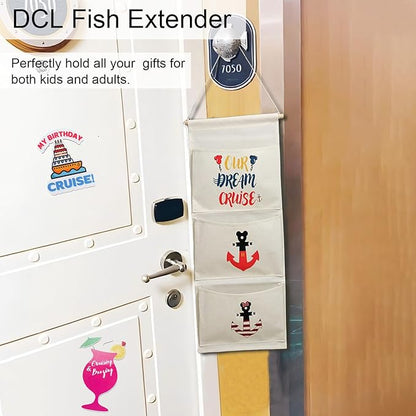 DCL Cruise Fish Extender Gifts Organizer - Hanging 3-Pockets for DCL Cabin Doors -Cruise essential Fish Extender Hanger Perfect for 2025 & 2026 (White)