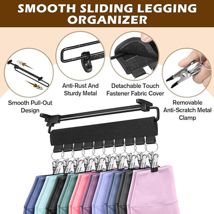 Legging Organizer for Closet, Smooth Sliding Yoga Pant Hanger with Clips, Legging Hangers for Closet Organizer