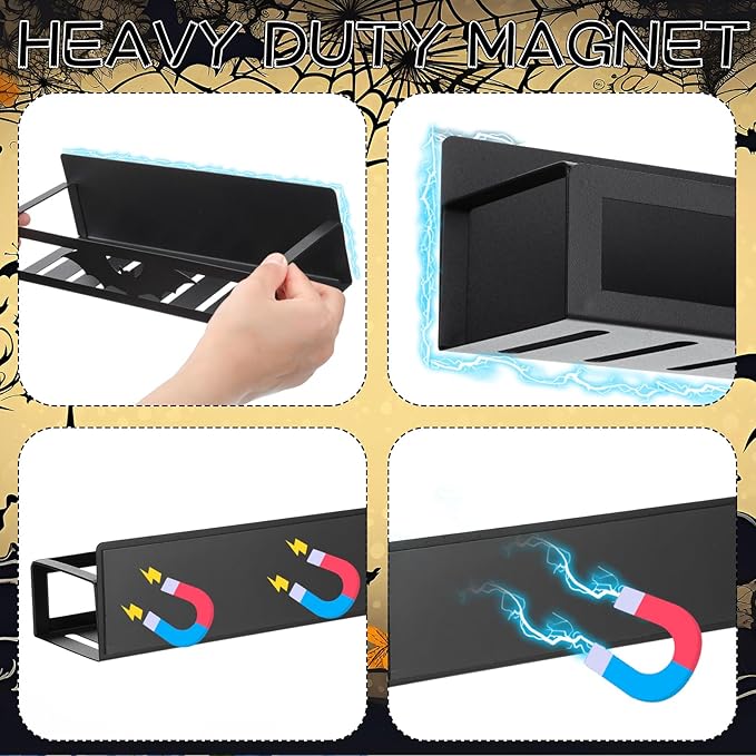 Beeveer 2 Pack Big Bat Magnetic Spice Rack for Refrigerator Metal Magnet Basket Shelf for Fridge Seasoning Storage Organizers Home Decor Kitchen Accessories(Black)