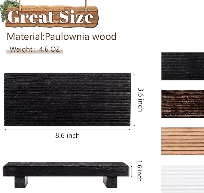 Bathroom Tray Farmhouse Decor Pedestal Stand Wood Riser Display Kitchen Accessories Soap Holder for Sink, Counter, Vanity, 8.7 * 3.6 Black