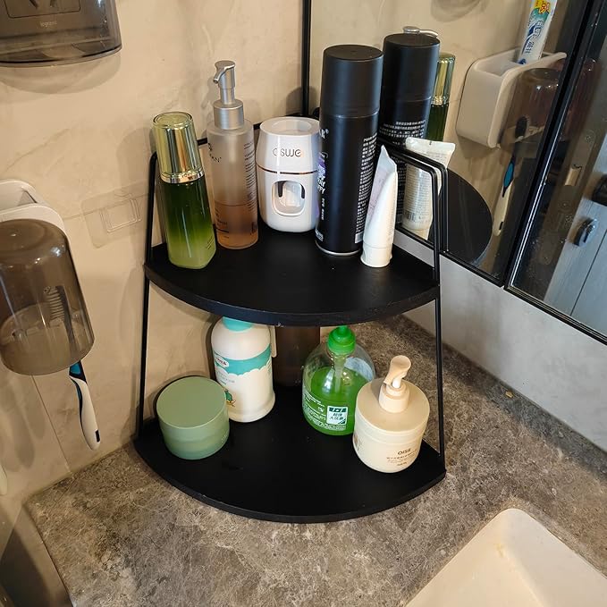 2 Tier Bathroom Counter Organizer,Standing Rack Cosmetic Holder,Wood Bathroom Organizer,Vanity Organizer Bathroom Counter Tray,for Bathroom,Bedroom (Black)