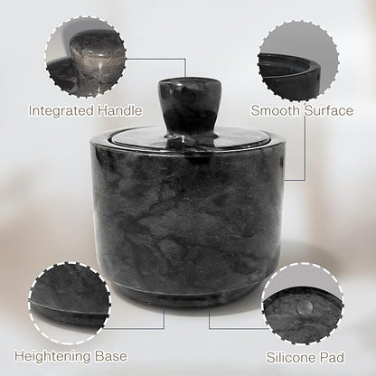 Marble Salt Cellar with Lid, Salt and Pepper Bowls Box Container, Salt Jar with Lid for Kitchen and Bathroom(Black)