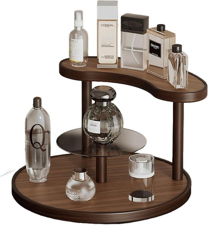 GDQ Wooden Display Organizer Stand,Perfume Organizer, Brown Bamboo Vanity Organizer Display Storage for Cosmetics, Perfume, Plants, Tea Set, Open Design for Entryway/Living Room/Bathroom/Bedroom